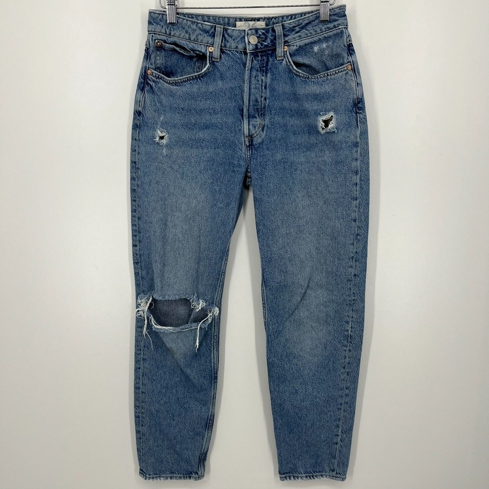 Free People Jeans‎ Women's Size 26 Blue Light Wash Distressed Mid Rise